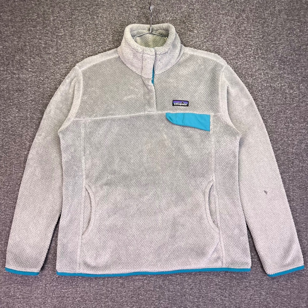 Patagonia Re-Tool Snap-T Pullover Womens L Grey Turquoise Fleece Outdoor Casual